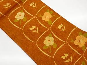 手織り真綿紬椿模様織出し名古屋帯